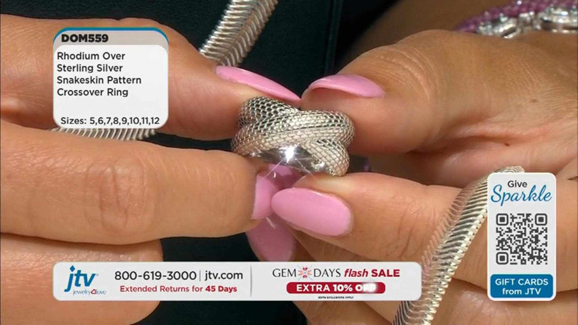 Rhodium Over Sterling Silver Snakeskin Pattern Crossover Ring Video Thumbnail