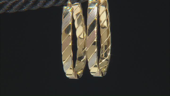 14k Yellow Gold Tri-Color Textured Oval 1 5/16" Hoop Earrings Video Thumbnail
