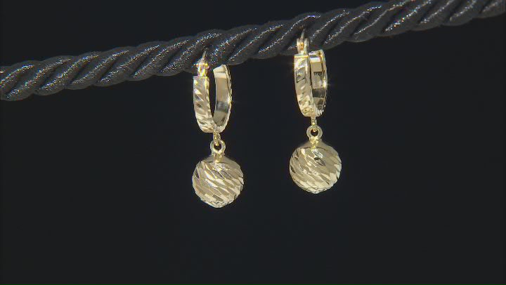 14k Yellow Gold Diamond-Cut Ball Dangle Hoop Earrings Video Thumbnail