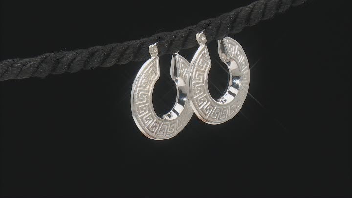 Sterling Silver 1" Greek Key Hoop Earrings Video Thumbnail