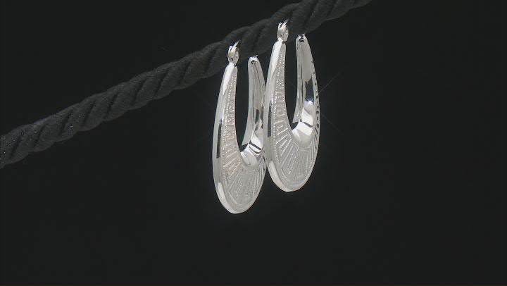 Sterling Silver Greek Key 1 3/16" Oval Hoop Earrings Video Thumbnail