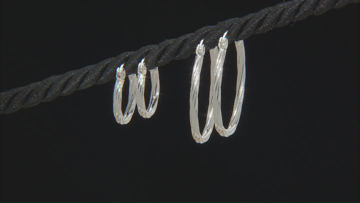 Sterling Silver Twisted Oval Hoop Earring Set of 2 Video Thumbnail