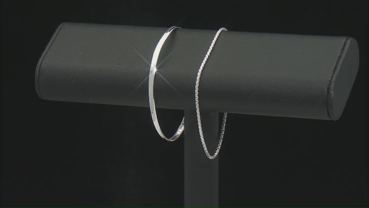 Sterling Silver 3mm Reversible Design Herringbone & 1.5mm Popcorn Link Bracelet Set of 2 Video Thumbnail