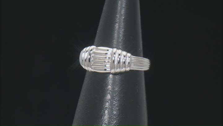 Rhodium Over Sterling Silver Textured Graduated Band Ring Video Thumbnail