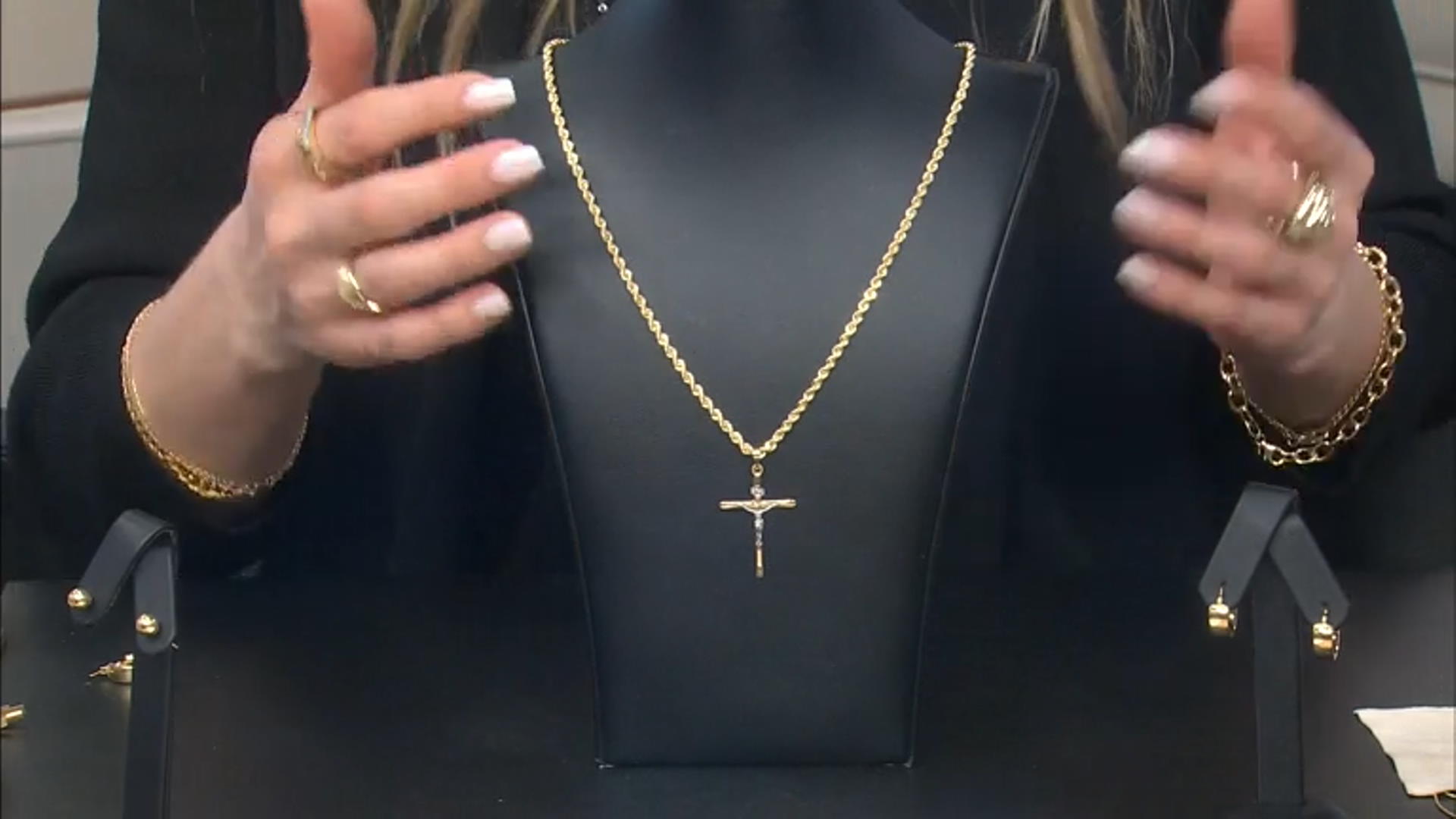 10k Yellow Gold & Rhodium Over 10k Yellow Gold Crucifix Pendant Video Thumbnail