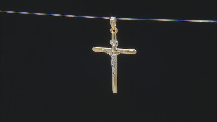 10k Yellow Gold & Rhodium Over 10k Yellow Gold Crucifix Pendant Video Thumbnail