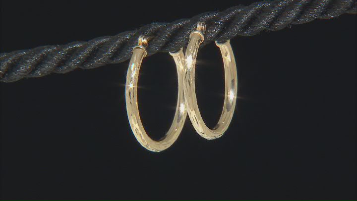 10k Yellow Gold Polished & Diamond-Cut Edge Hoop Earring Set of 2 Video Thumbnail