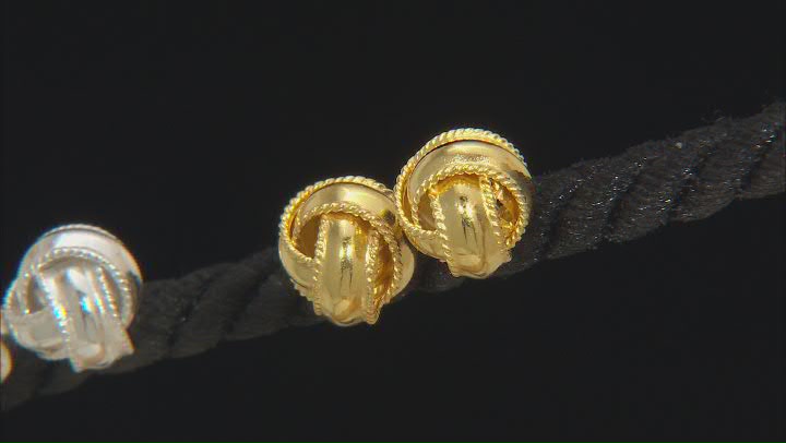 Sterling Silver & 18k Yellow Gold Over Sterling Silver 9mm Love Knot Stud Earring Set of 2 Video Thumbnail