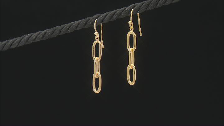 18k Yellow Gold Over Sterling Silver Paperclip Link Dangle Earrings Video Thumbnail