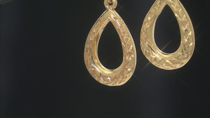 18k Yellow Gold Over Sterling Silver Diamond-Cut Teardrop Dangle Earrings Video Thumbnail