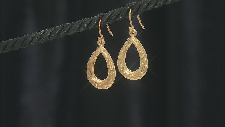 18k Yellow Gold Over Sterling Silver Diamond-Cut Teardrop Dangle Earrings Video Thumbnail