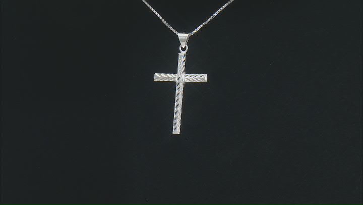 Sterling Silver Diamond-Cut Cross Pendant Box Link 18 Inch Necklace Video Thumbnail