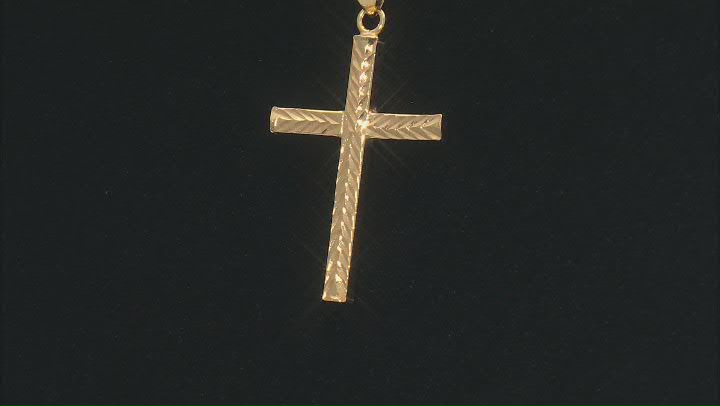 18k Yellow Gold Over Sterling Silver Diamond-Cut Cross Pendant Box Link 18 Inch Necklace Video Thumbnail