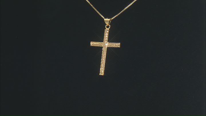 18k Yellow Gold Over Sterling Silver Diamond-Cut Cross Pendant Box Link 18 Inch Necklace Video Thumbnail