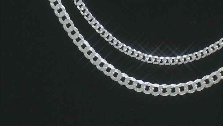 Sterling Silver Diamond-Cut Flat Curb 3mm 20 Inch & 4mm 22 Inch Chain Set of 2 Video Thumbnail