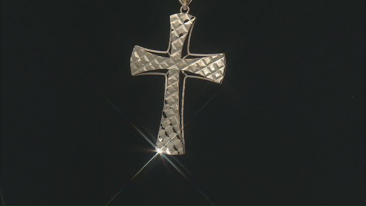 10k Yellow Gold Diamond-Cut Domed Cross Pendant Rope Link 22 Inch Necklace Video Thumbnail