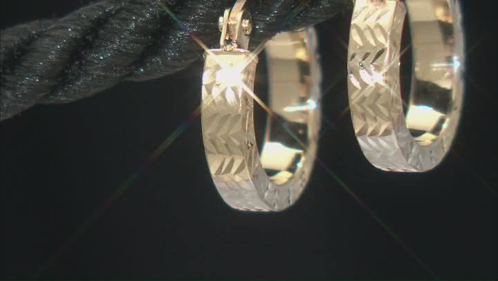 14k Yellow Gold & 14k White Gold Over 14k Yellow Gold 9/16" Diamond-Cut Hoop Earrings Video Thumbnail