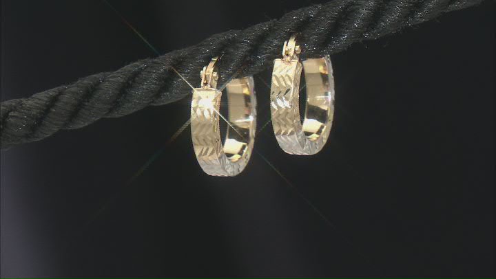 14k Yellow Gold & 14k White Gold Over 14k Yellow Gold 9/16" Diamond-Cut Hoop Earrings Video Thumbnail