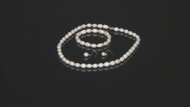 White Cultured Freshwater Pearl Sterling Silver Necklace, Bracelet, & Earring Set Video Thumbnail