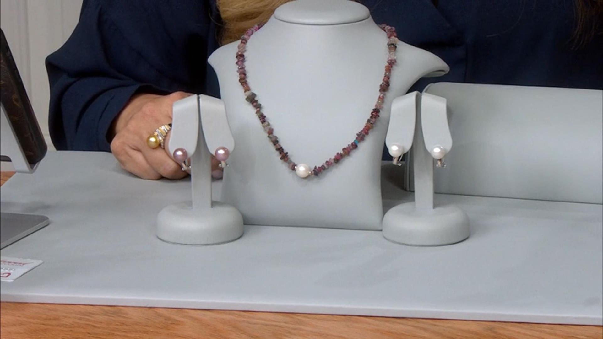 White Cultured Freshwater Pearl with Multi Color Spinel and Sapphire Rhodium Over Silver Necklace Video Thumbnail