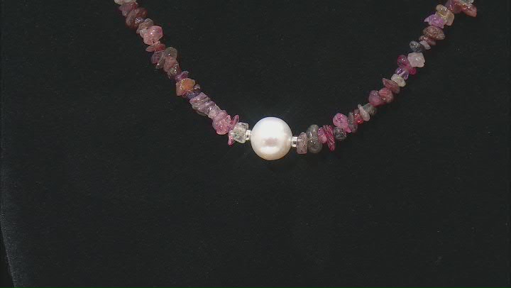 White Cultured Freshwater Pearl with Multi Color Spinel and Sapphire Rhodium Over Silver Necklace Video Thumbnail
