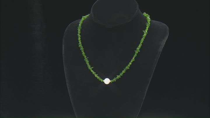 White Cultured Freshwater Pearl And Chrome Diopside Rhodium Over Sterling Silver Necklace Video Thumbnail