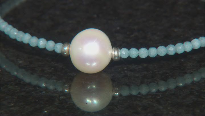 White Cultured Freshwater Pearl with Aquamarine Stainless Steel Bracelet Video Thumbnail