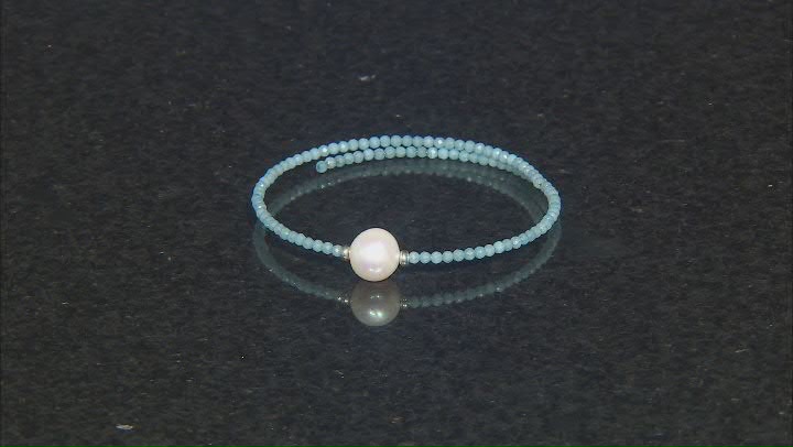 White Cultured Freshwater Pearl with Aquamarine Stainless Steel Bracelet Video Thumbnail