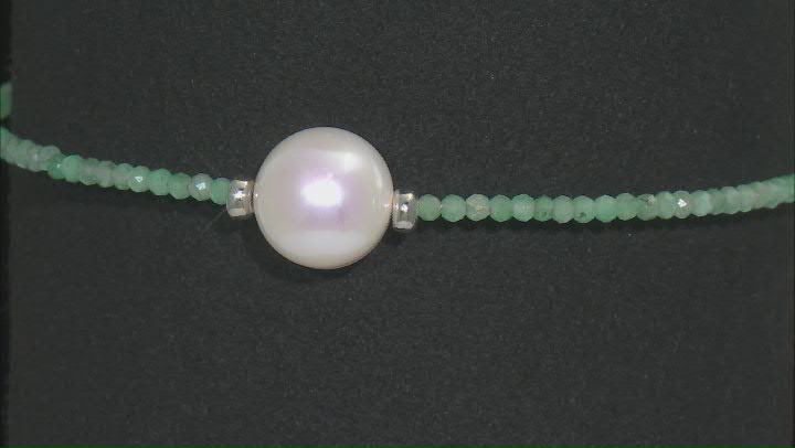 White Cultured Freshwater Pearl Zambian Emerald Stainless Steel Bracelet Video Thumbnail