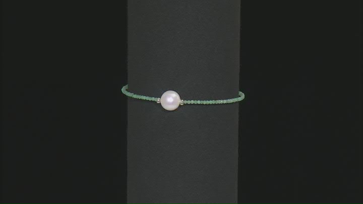 White Cultured Freshwater Pearl Zambian Emerald Stainless Steel Bracelet Video Thumbnail