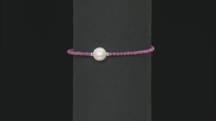 White Cultured Freshwater Pearl with Pink Tourmaline Stainless Steel Bracelet Video Thumbnail