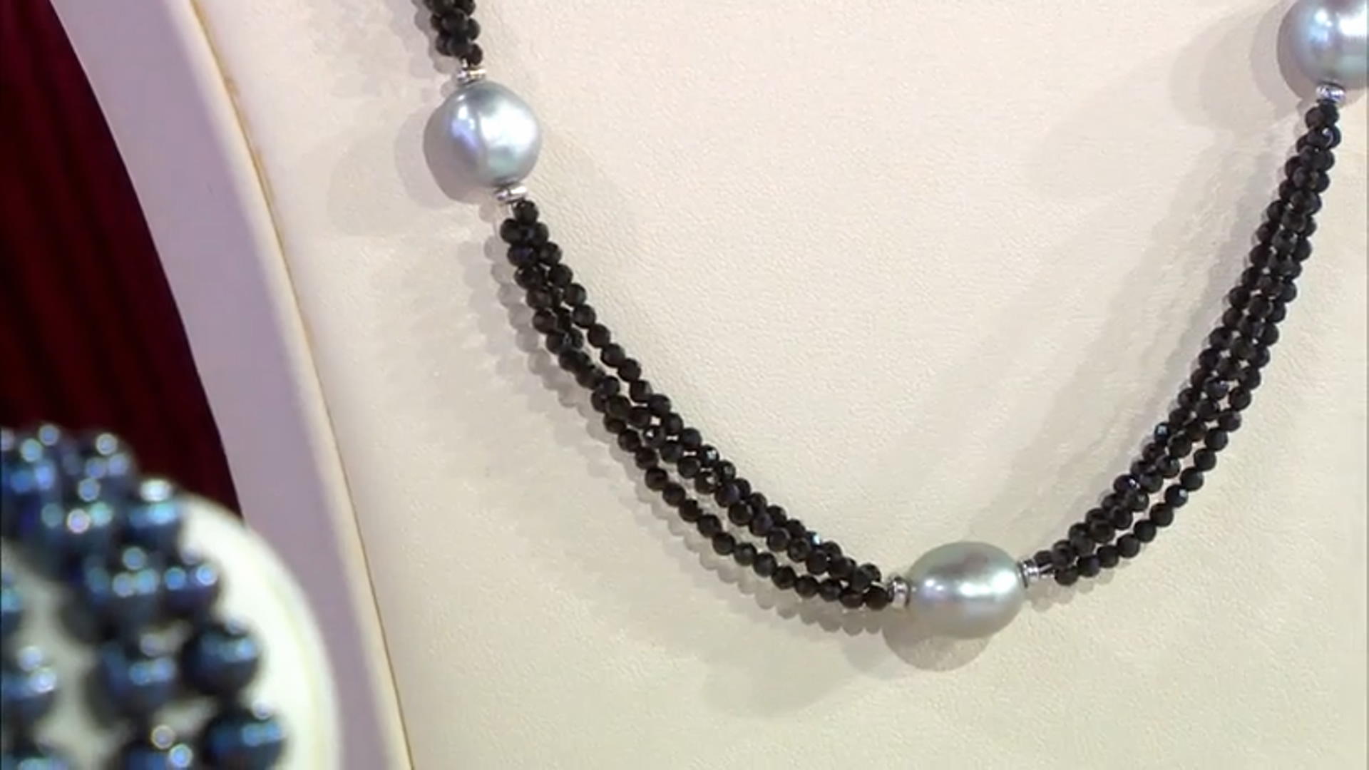 Platinum Cultured Freshwater Pearl and 35ctw Black Spinel Rhodium Over Sterling Silver Necklace Video Thumbnail