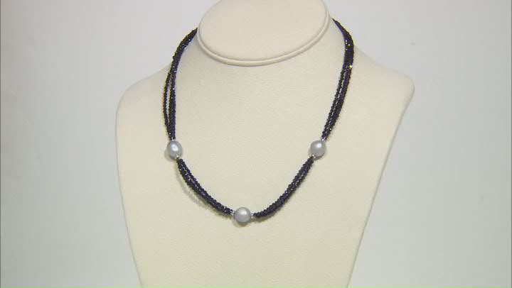 Platinum Cultured Freshwater Pearl and 35ctw Black Spinel Rhodium Over Sterling Silver Necklace Video Thumbnail