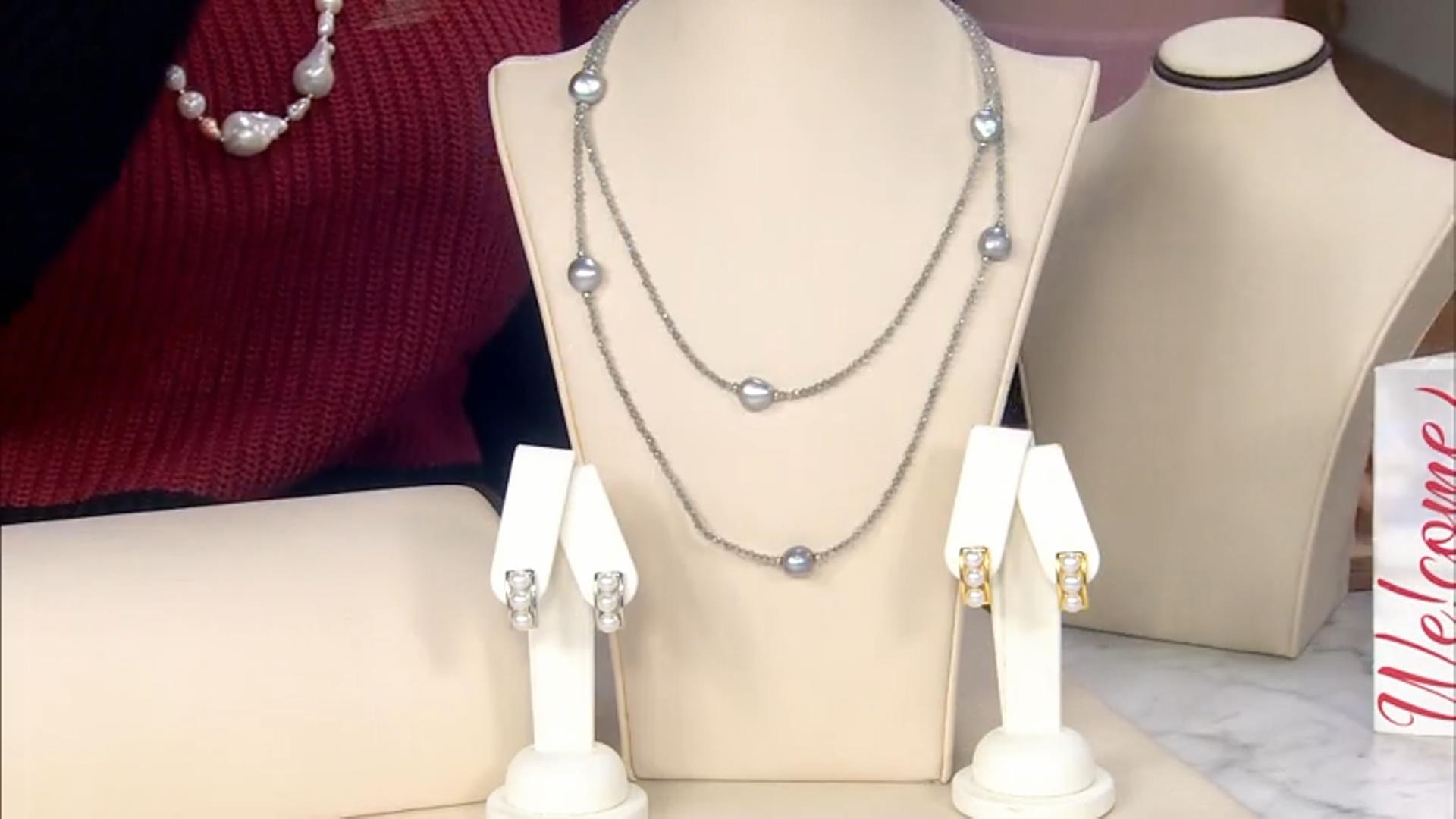 Platinum Cultured Freshwater Pearl & 30ctw Labrodorite Rhodium Over Sterling Silver Necklace Video Thumbnail
