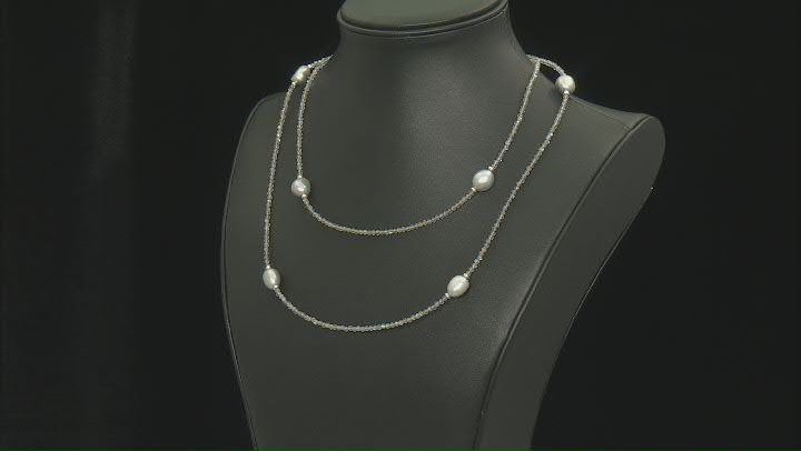 Platinum Cultured Freshwater Pearl & 30ctw Labrodorite Rhodium Over Sterling Silver Necklace Video Thumbnail