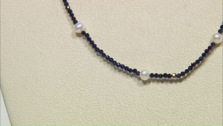 White Cultured Freshwater Pearl and 15ctw Black Spinel Rhodium Over Sterling Silver Necklace Video Thumbnail