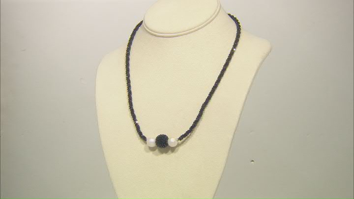 White Cultured Freshwater Pearl and Black Spinel Rhodium Over Sterling Silver Necklace Video Thumbnail