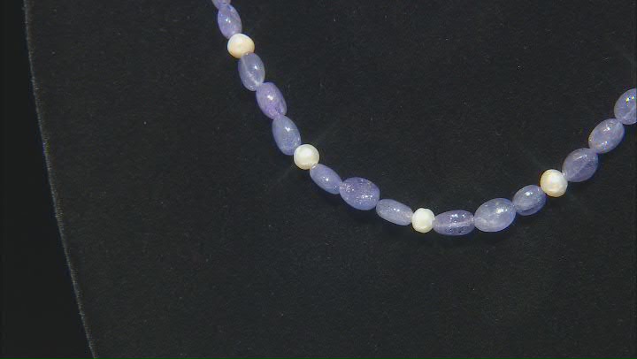 White Cultured Freshwater Pearl and Tanzanite Rhodium Over Sterling Silver Necklace Video Thumbnail