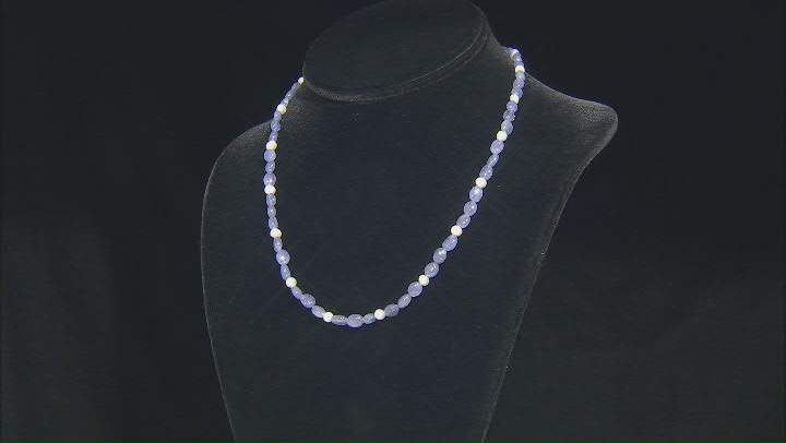 White Cultured Freshwater Pearl and Tanzanite Rhodium Over Sterling Silver Necklace Video Thumbnail