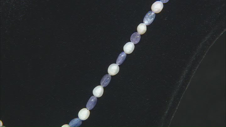 White Cultured Freshwater Pearl and Tanzanite Rhodium over Sterling Silver Necklace Video Thumbnail