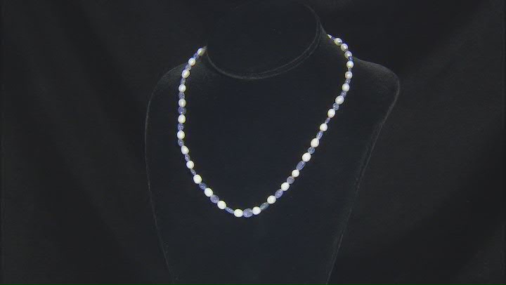 White Cultured Freshwater Pearl and Tanzanite Rhodium over Sterling Silver Necklace Video Thumbnail