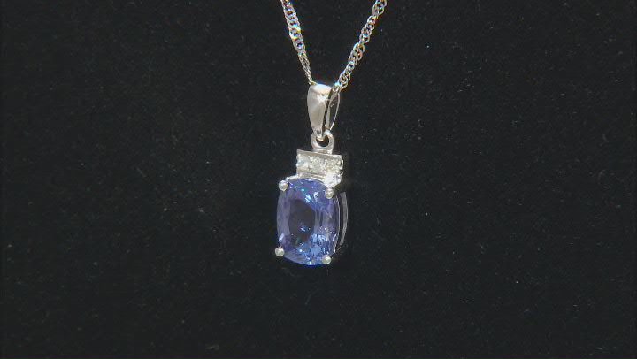 Blue Tanzanite With White Diamond Rhodium Over 10k White Gold Pendant With Chain 1.12ctw Video Thumbnail