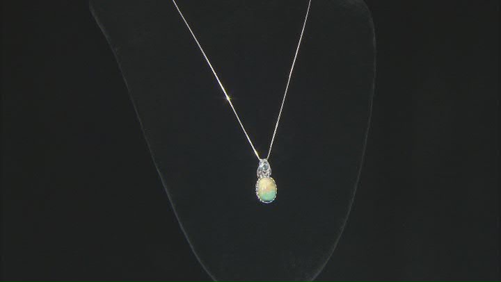 Blue Indonesian Opal in Matrix Rhodium Over  Silver Pendant with Chain .28ct Video Thumbnail