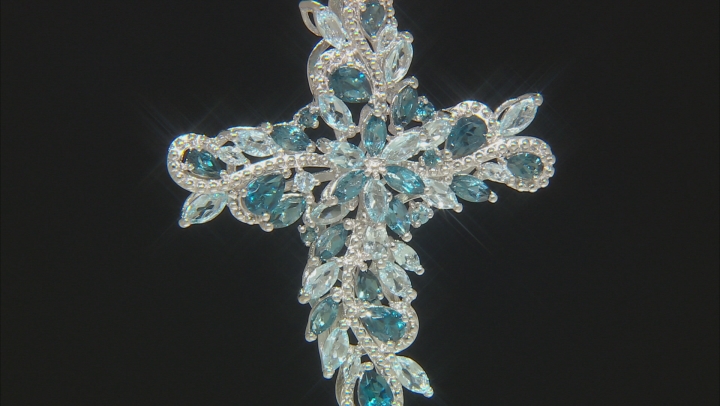 Blue Topaz Rhodium Over Sterling Silver Cross Pendant With Chain 11.07ctw Video Thumbnail