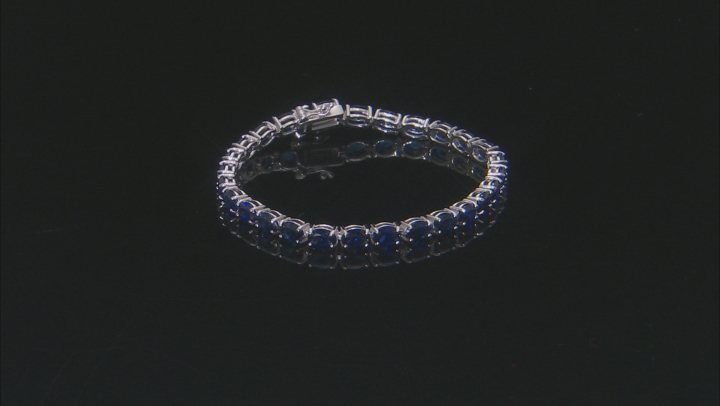 Blue Lab Created Sapphire rhodium over sterling silver tennis bracelet 18.61ctw Video Thumbnail