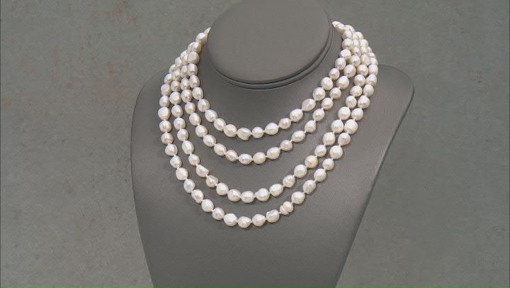 White Cultured Freshwater Pearl 64 Inch Endless Strand Necklace Video Thumbnail