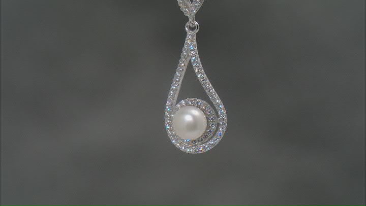 White Cultured Freshwater Pearl & Cubic Zirconia Rhodium Over Sterling Silver Pendant & Earring Set Video Thumbnail