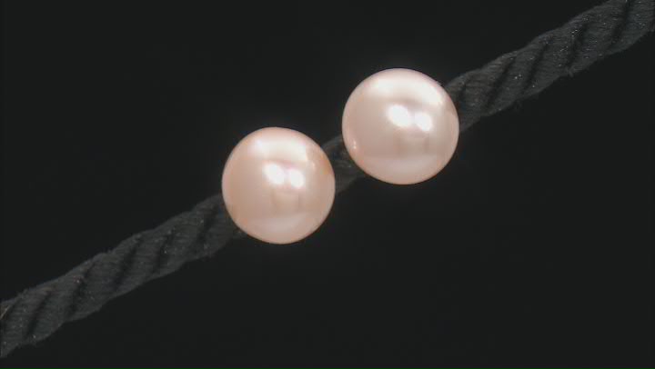 Pink Cultured Freshwater Pearl Rhodium Over Sterling Silver Stud Earrings Video Thumbnail