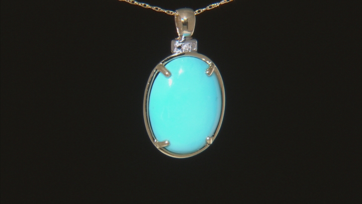 Blue Sleeping Beauty Turquoise With Diamond 14k Yellow Gold Pendant With Chain 0.01ctw Video Thumbnail