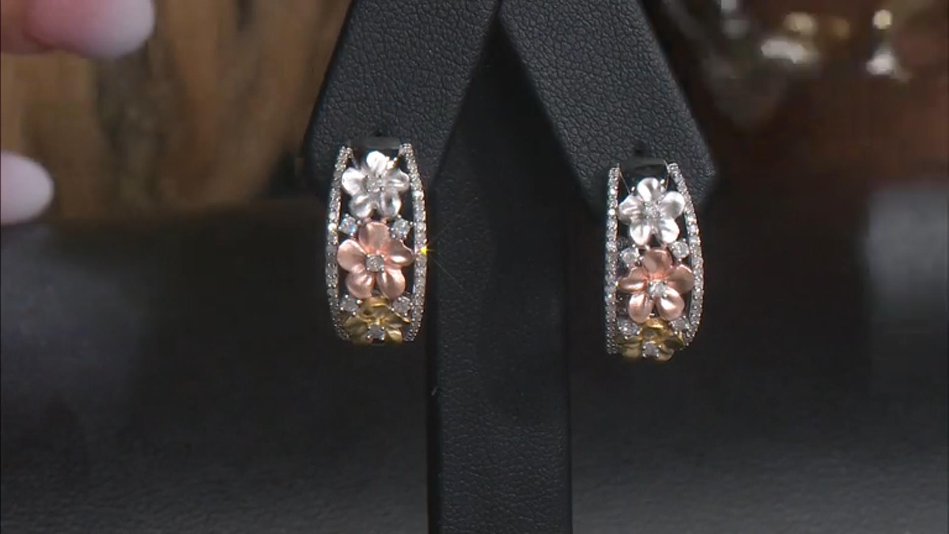 White Diamond Rhodium & 14K Yellow & Rose Gold Over Sterling Silver Flower Earrings 0.50ctw Video Thumbnail